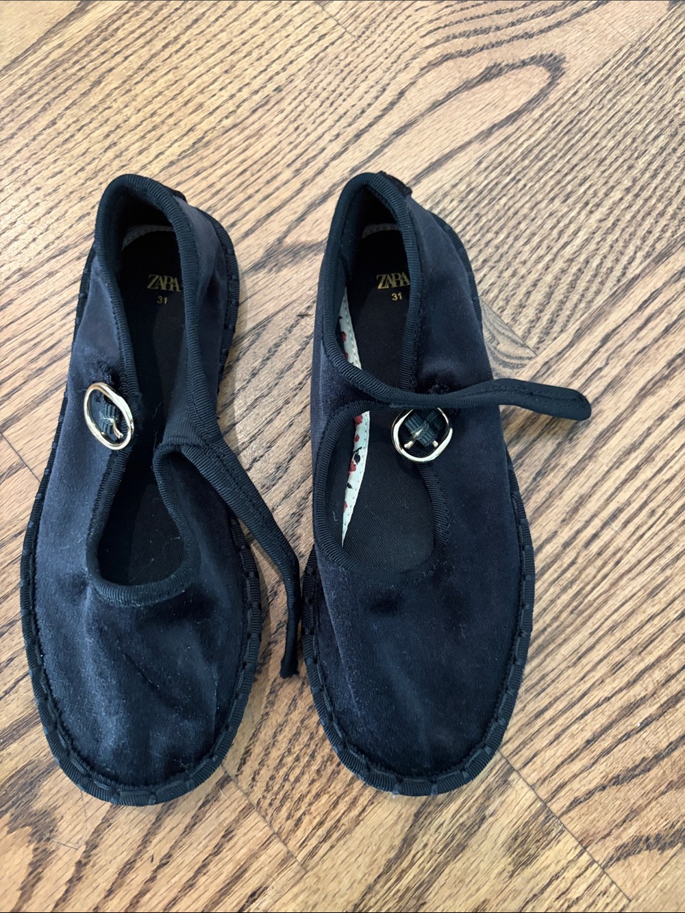Zara Black Mary Jane Suede-Style Flats with Buckle